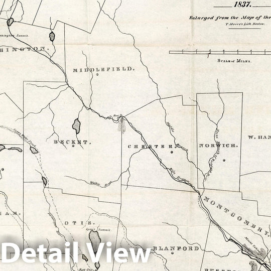 Historic Map : Pamphlet, Route of the Western railroad. West of Connecticut River 1837 - Vintage Wall Art