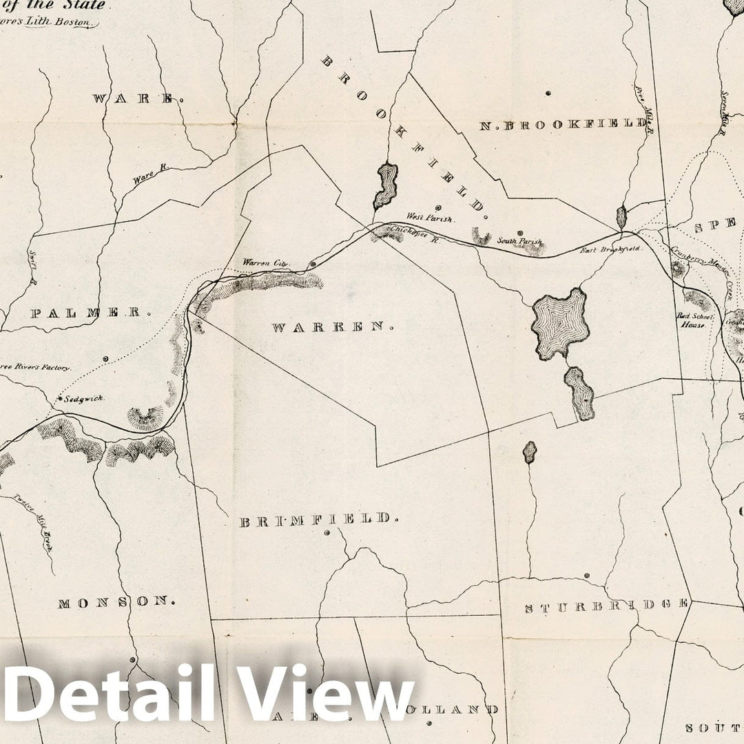 Historic Wall Map : Pamphlet, Route of the Western railroad. East of Connecticut River 1837 - Vintage Wall Art