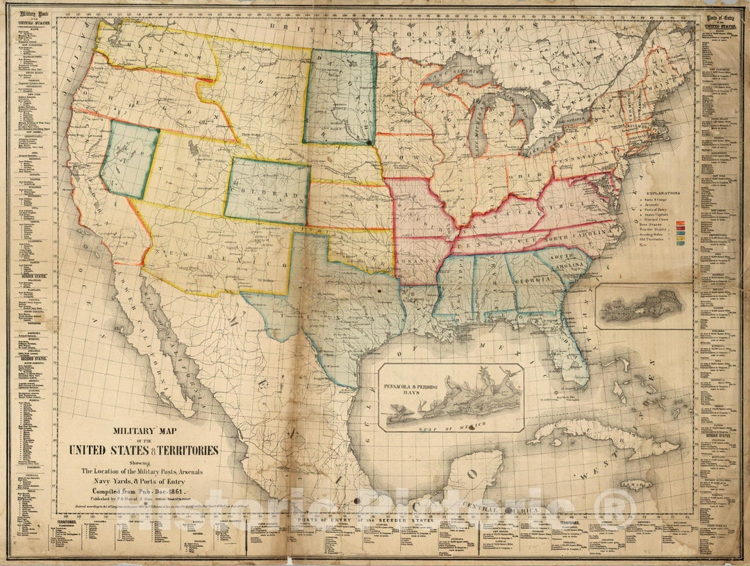 Historic Map : Military Map of The United States and Territories, 1861 - Vintage Wall Art