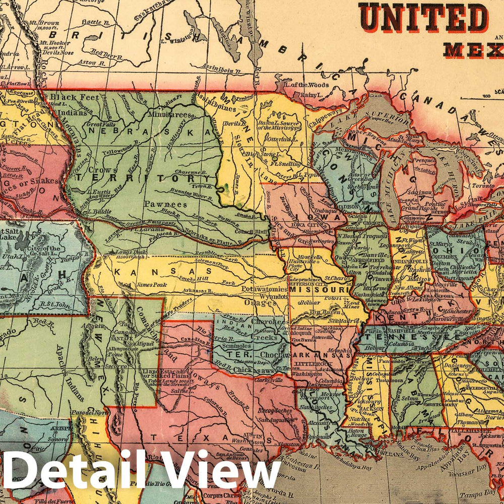 Historic Map : Ornamental Map of The United States & Mexico, 1855 - Vintage Wall Art