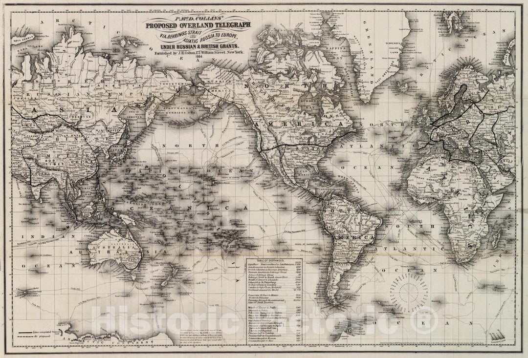 Historic Map : Overland Telegraph via Behrings Strait and Asiatic Russia to Europe 1864 - Vintage Wall Art