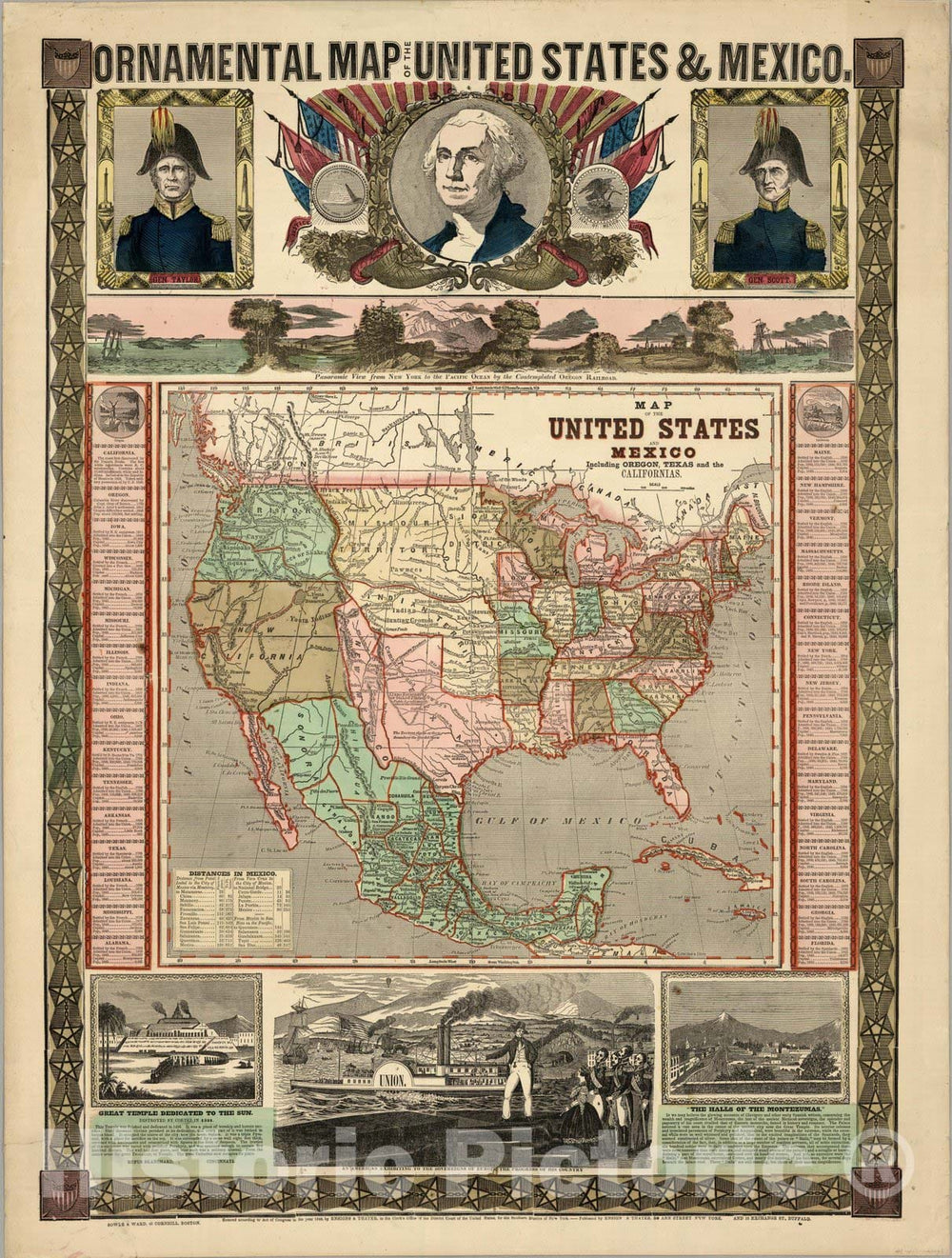 Historic Map - Map of The United States And Mexico, 1848, - Vintage Wall Art