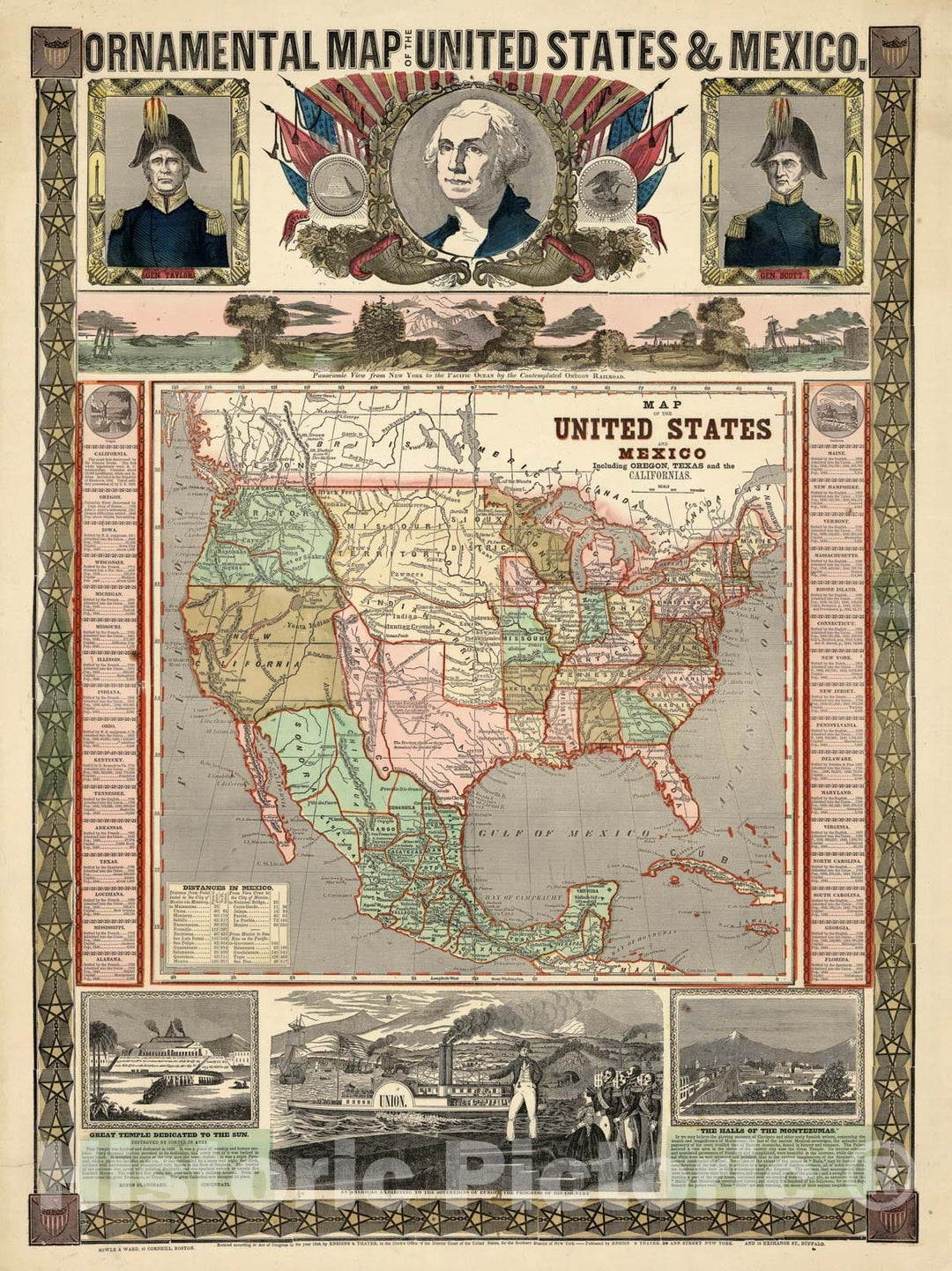 Historic Map - Map of The United States And Mexico, 1848, - Vintage Wall Art