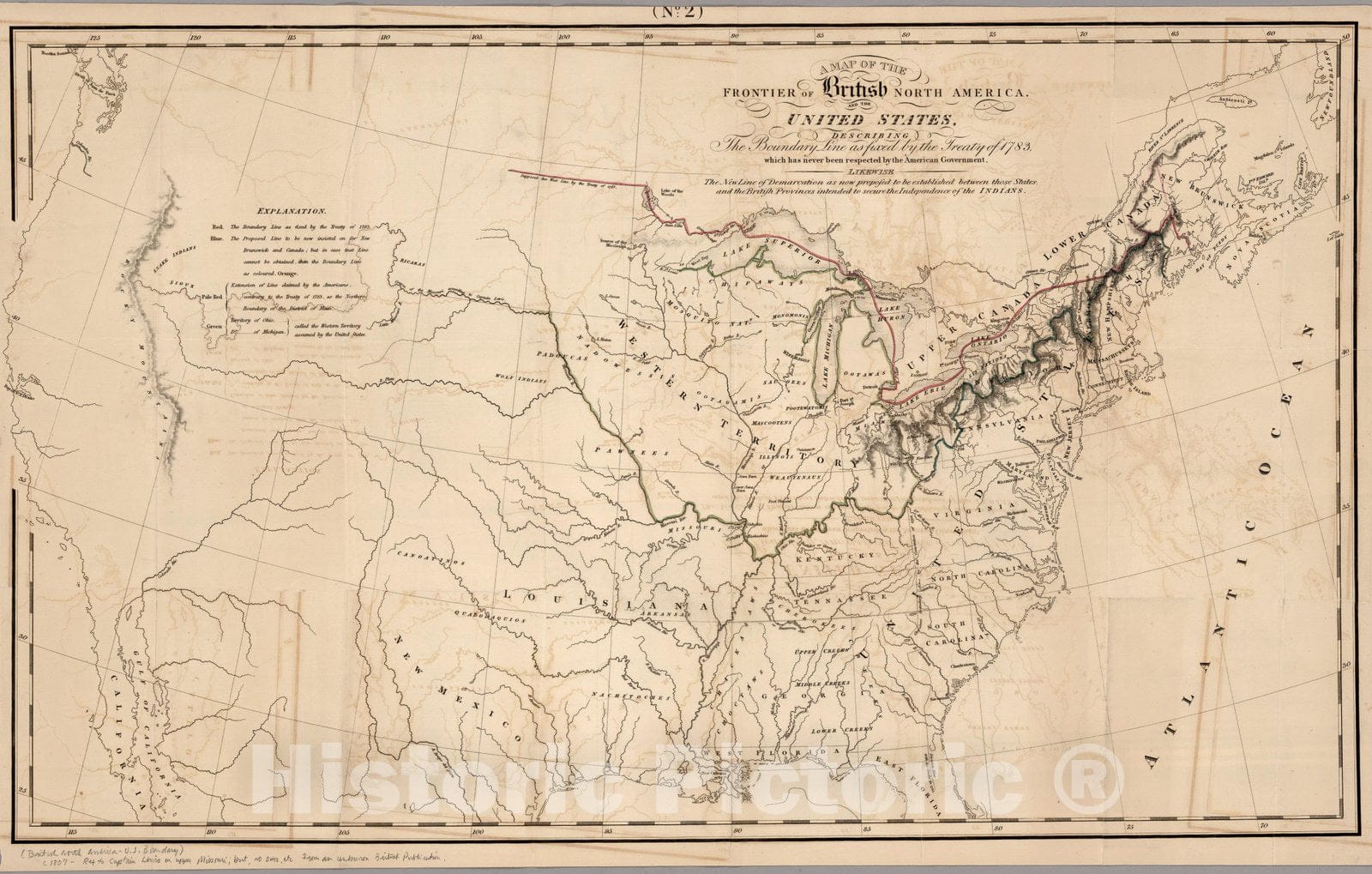 Historic Map : Map of The Frontier of British North America, And The United States, 1807 - Vintage Wall Art