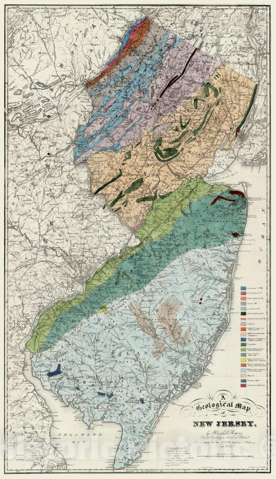 Historic Map : Geological Map of New Jersey, 1839 - Vintage Wall Art