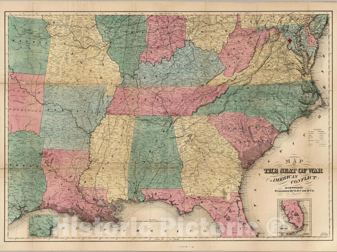 Historic Map : Map of The Seat of War To Accompany The American Conflict, 1866 - Vintage Wall Art