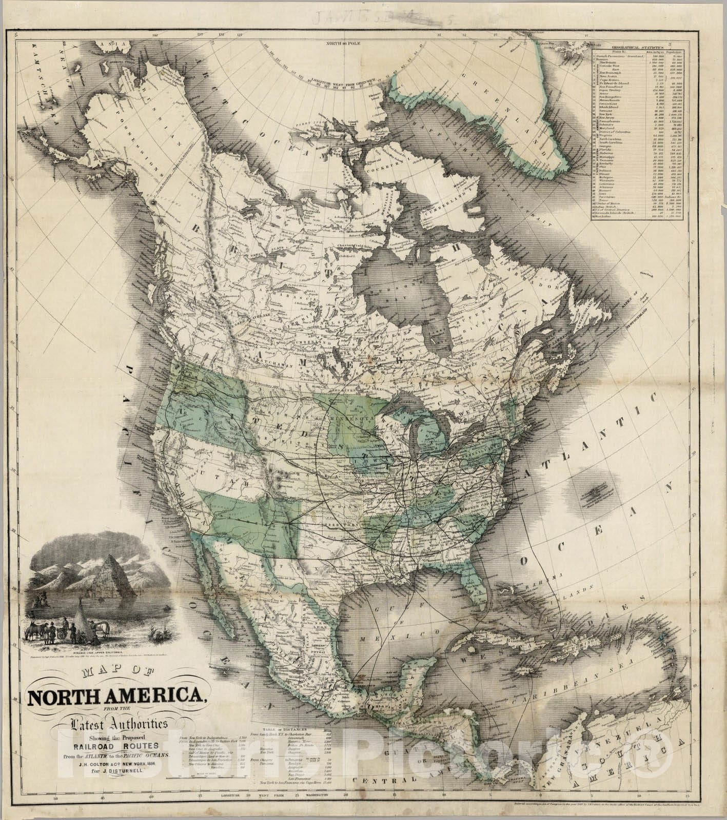 Historic Map : Map of North America From The Latest Authorities, 1854 - Vintage Wall Art