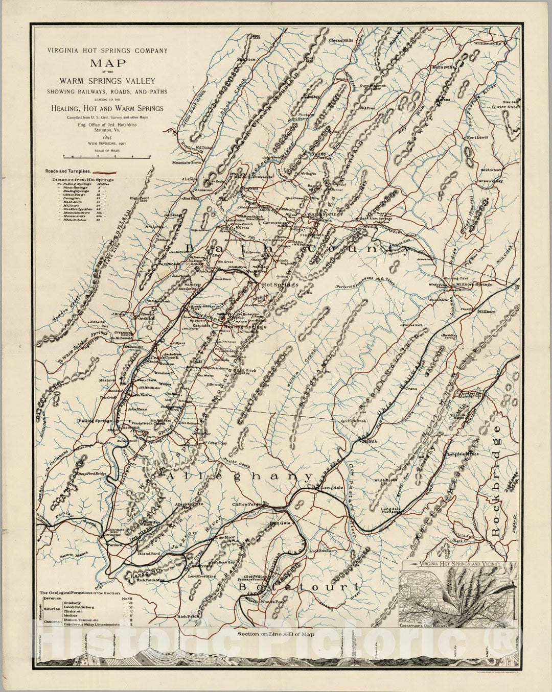 Historic Map : Map of The Warm Springs Valley, 1903 - Vintage Wall Art