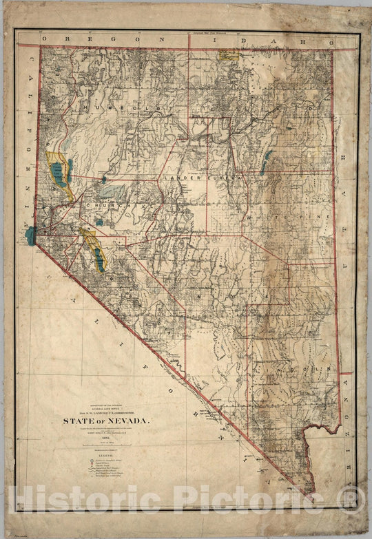 Historic Map - Department of The Interior General Land office Map - State of Nevada, 1894 1894 - Vintage Wall Art