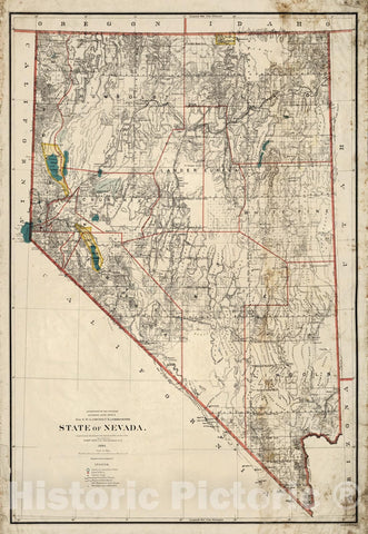 Historic Map - Department of The Interior General Land office Map - State of Nevada, 1894 1894 - Vintage Wall Art