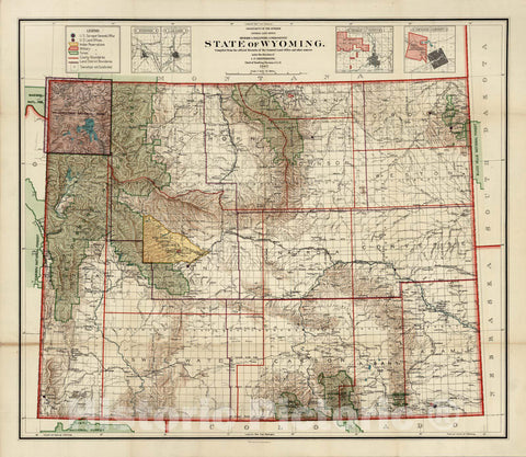 Historic Map : Department of The Interior General Land office Map - State of Wyoming, 1907 1907 - Vintage Wall Art