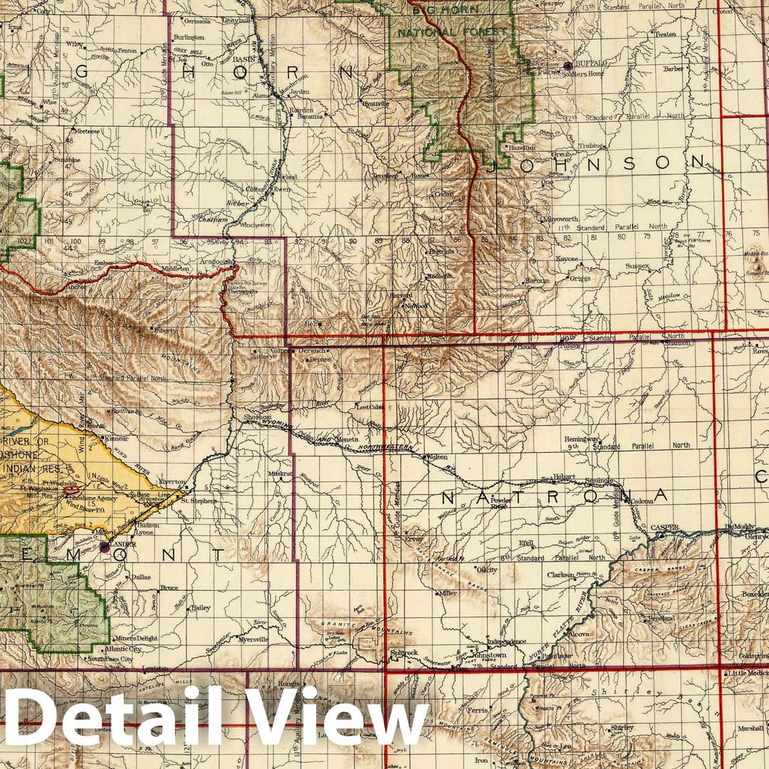 Historic Map : Department of The Interior General Land office Map - State of Wyoming, 1907 1907 - Vintage Wall Art