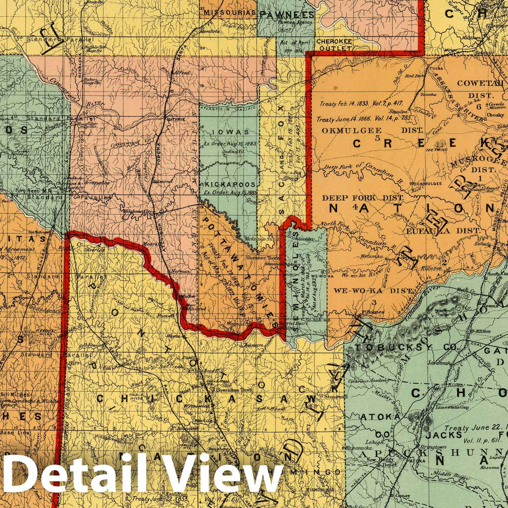 Historic Map : Map of Indian Territory And Oklahoma, 1890 - Vintage Wall Art