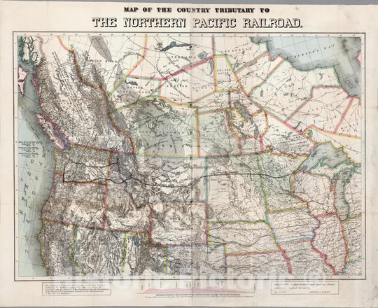 Historic Map : Map of The Country Tributary To The Northern Pacific Railroad, 1871 - Vintage Wall Art