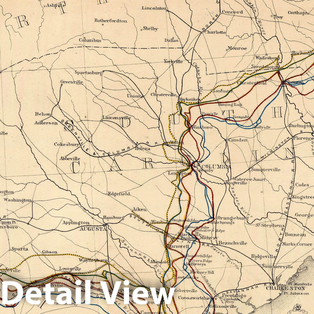 Historic Map : Route of Marches of the Army of Genl. W.T. Sherman From Atlanta, Ga. to Goldsboro, N.C. 1865 - Vintage Wall Art