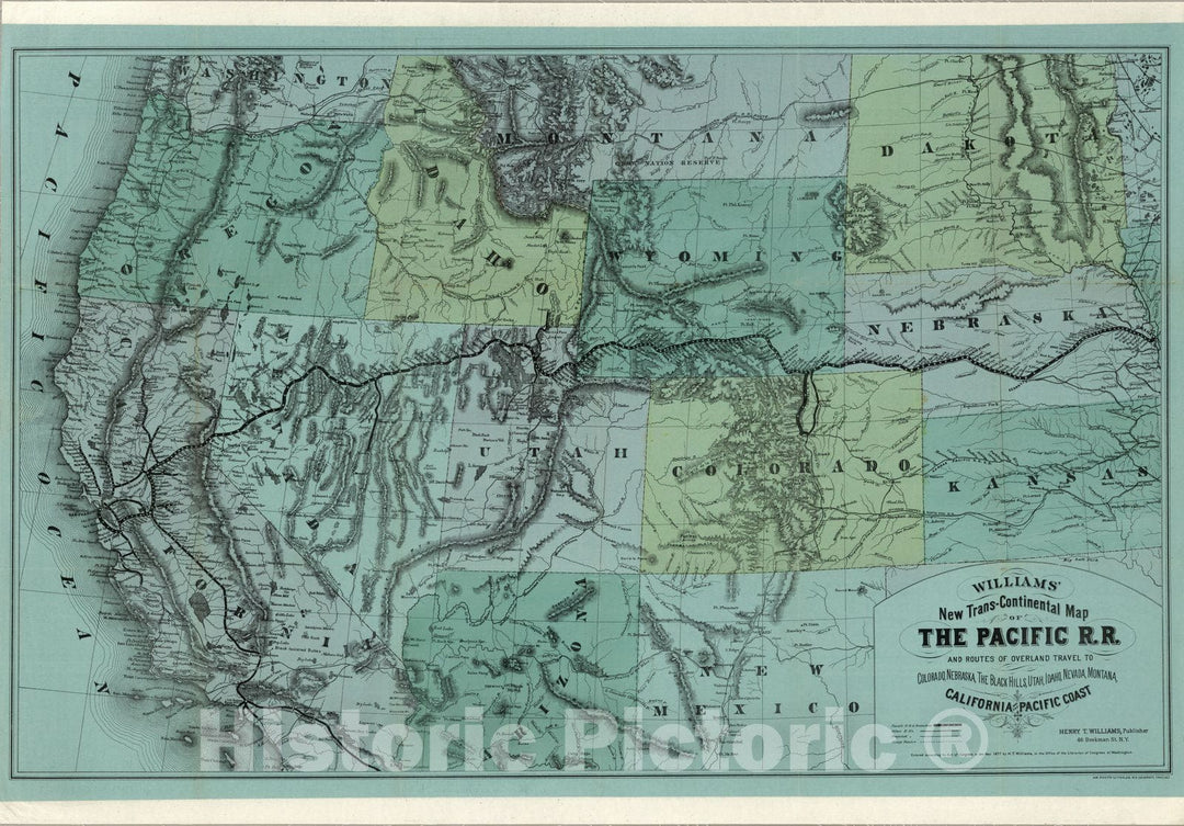 Historic Map : Trans-Continental Map of The Pacific R.R, 1877 - Vintage Wall Art