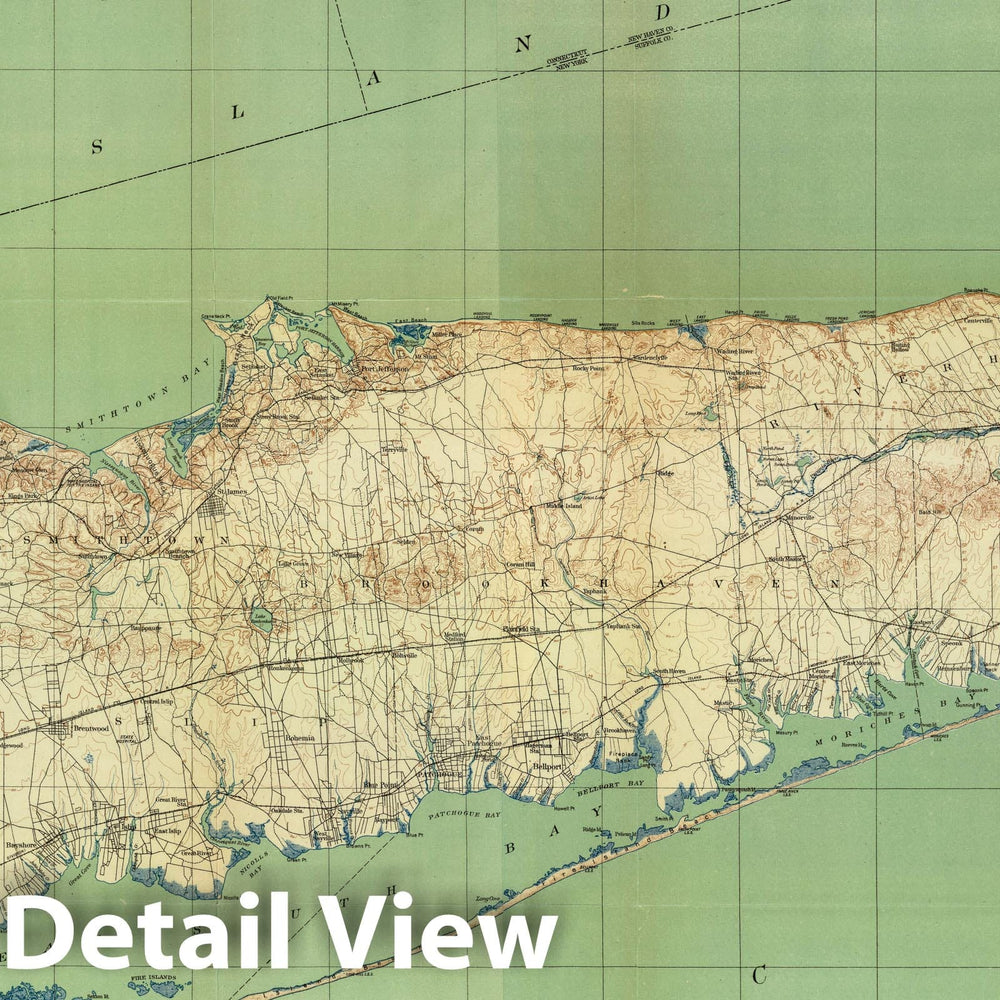 Historic Wall Map : Map of Long Island, New York, 1913 - Vintage Wall Art