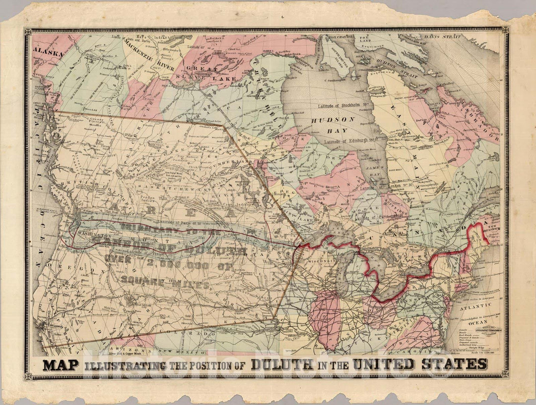 Historic Wall Map : The Position of Duluth In The United States 1878 - Vintage Wall Art