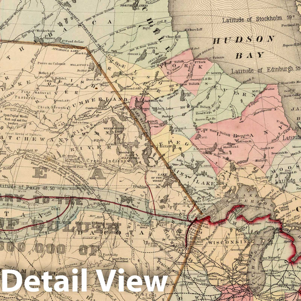 Historic Wall Map : The Position of Duluth In The United States 1878 - Vintage Wall Art