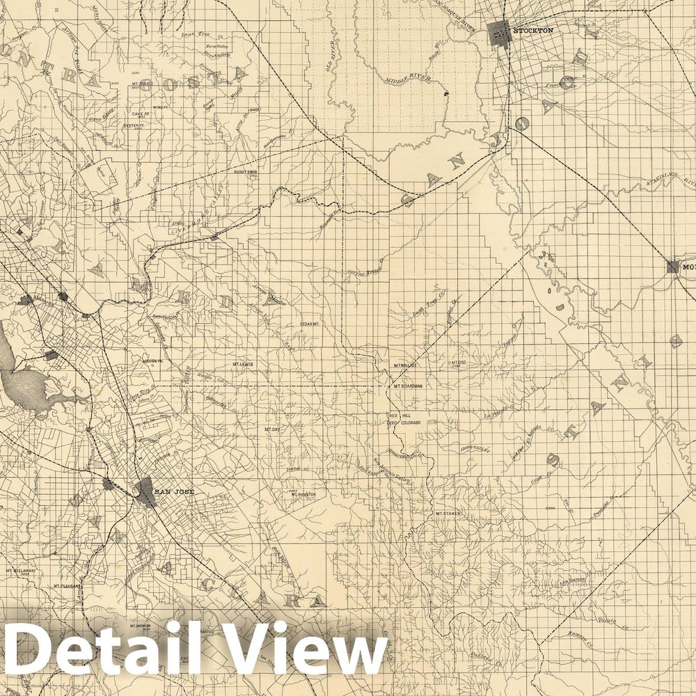 Historic Map : State Engineer's Map of Northern California, Northern California, San Francisco, Stanislaus Counties (sheet 9) 1884 - Vintage Wall Art