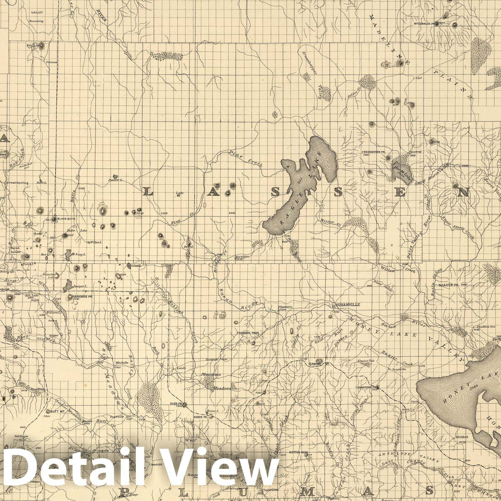 Historic Map : State Engineer's Map of Northern California, Northern California, Shasta, Lassen Counties (sheet 4) 1884 - Vintage Wall Art