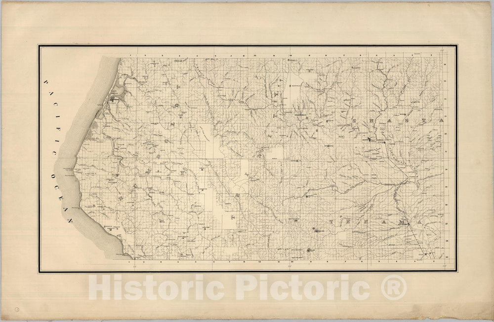 Historic Map - State Engineer's Map of Northern California, Northern California, Humboldt, Trinity Counties (sheet 3) 1884 - Vintage Wall Art