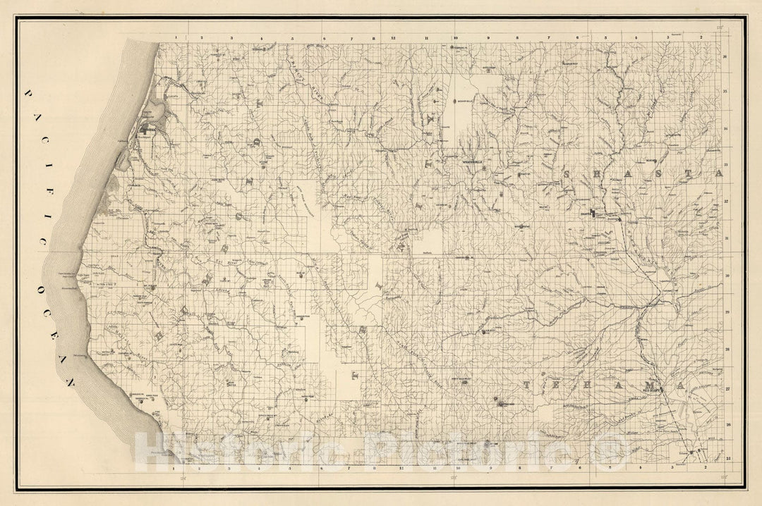 Historic Map - State Engineer's Map of Northern California, Northern California, Humboldt, Trinity Counties (sheet 3) 1884 - Vintage Wall Art