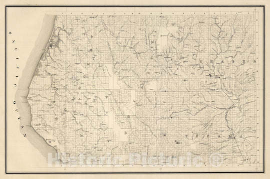 Historic Map - State Engineer's Map of Northern California, Northern California, Humboldt, Trinity Counties (sheet 3) 1884 - Vintage Wall Art