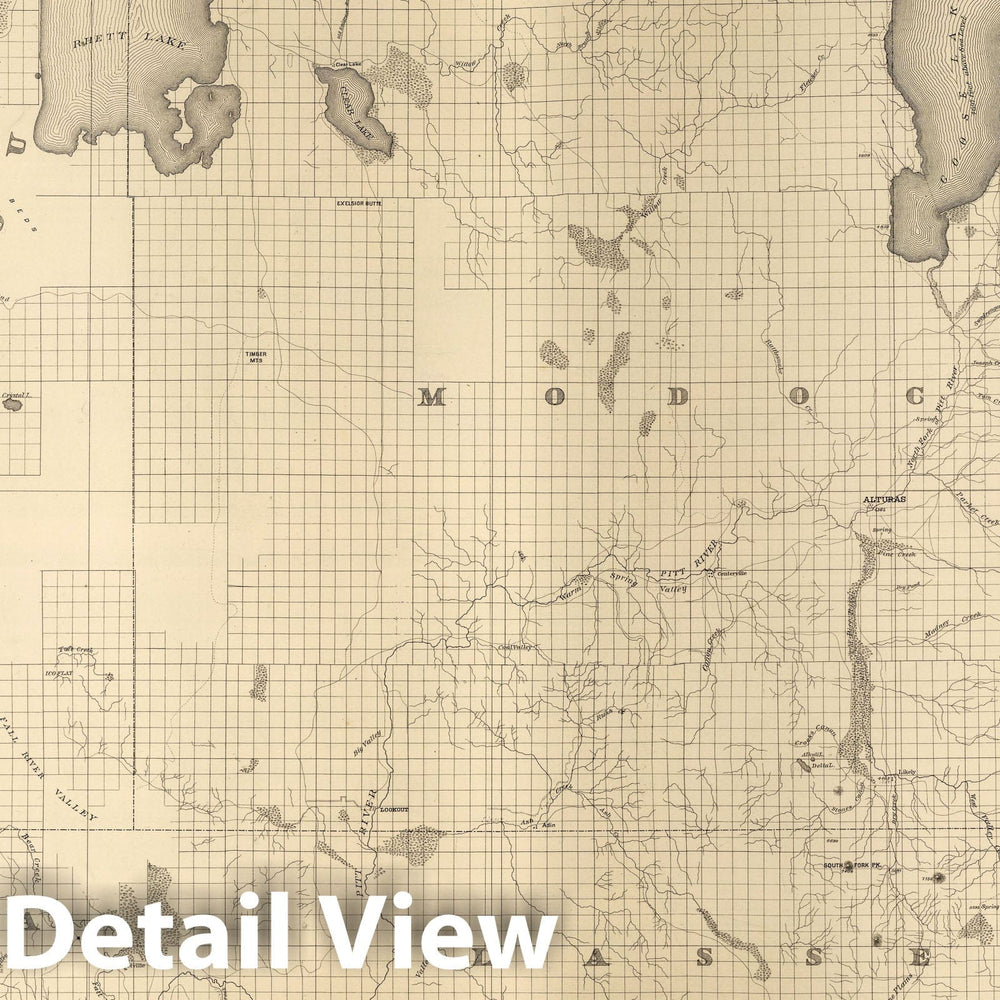 Historic Map : State Engineer's Map of Northern California, Northern California, Siskiyou, Modoc Counties (sheet 2) 1884 - Vintage Wall Art