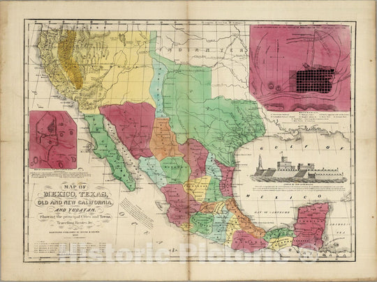 Historic Map : Map of Mexico, Texas, Old And New California, And Yucatan, 1849 - Vintage Wall Art