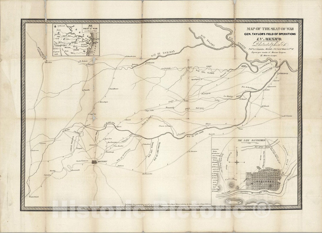 Historic Map : Map of The Seat of War Gen. Taylor's Field of Operations In Mexico, 1846 - Vintage Wall Art