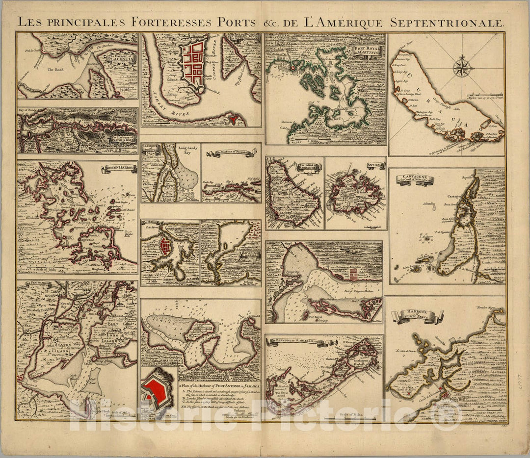 Historic Map : Caribbean Area, North America Les Principales Forteresses Ports &c. De L'Amerique Septentrionale 1737 , Vintage Wall Art