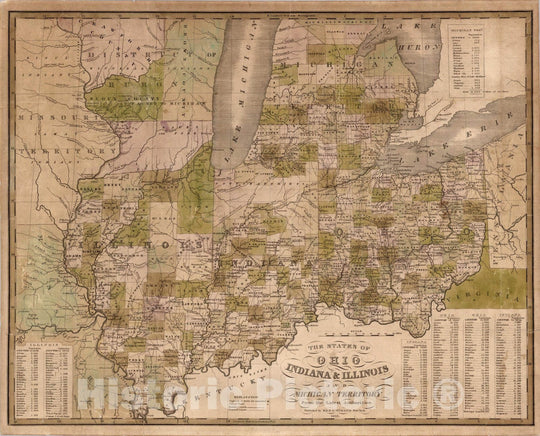 Historic Map : Pocket Map, States of Ohio Indiana and Illinois And Michigan Territory 1835 - Vintage Wall Art