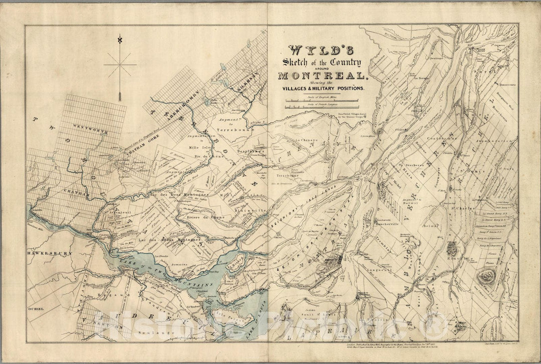 Historic Map : Sketch of the Country Around Montreal 1837 - Vintage Wall Art