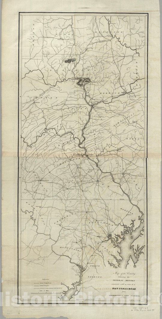 Historic Map : National Road from Washington to Lake Ontario 1828 - Vintage Wall Art