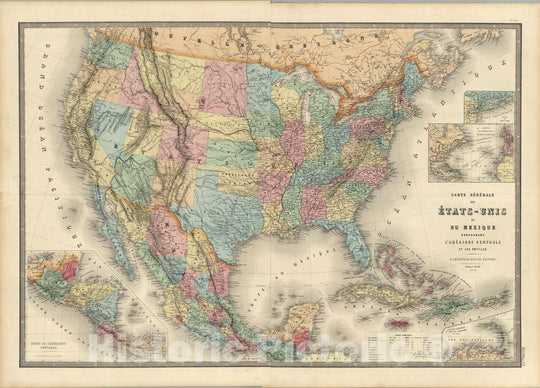 Historic Map : United States; Mexico, Carte Generale Des Etats - Unis Et Du Mexique, 1876 1876 , Vintage Wall Art