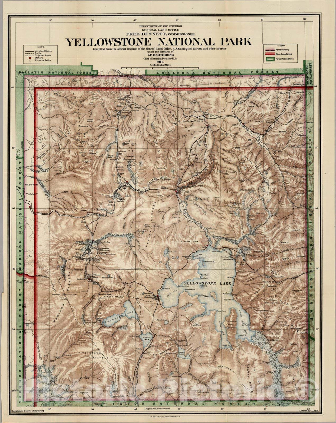 Historic Map : Yellowstone National Park 1911 - Vintage Wall Art