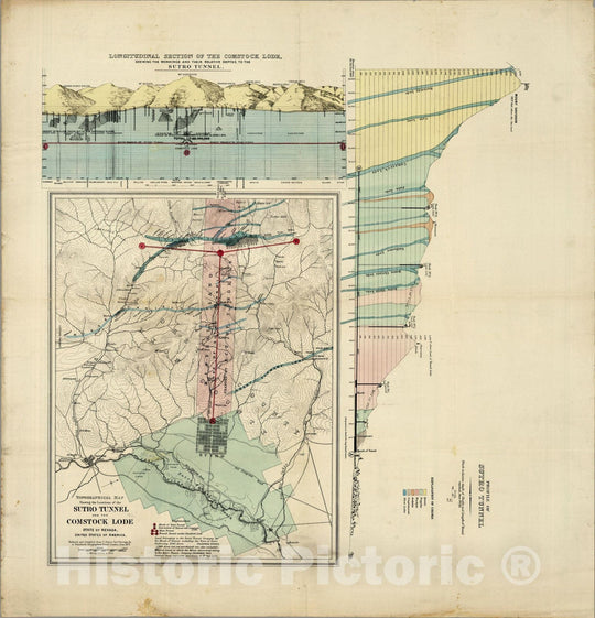 Historic Map - Sutro Tunnel And The Comstock Lode State of Nevada 1873, Historic Map - Vintage Wall Art