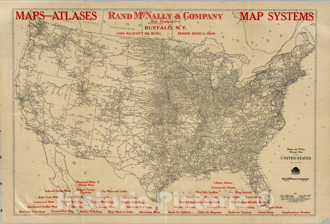 Historic Wall Map : Mileage Map of The United States, 1910 - Vintage Wall Art