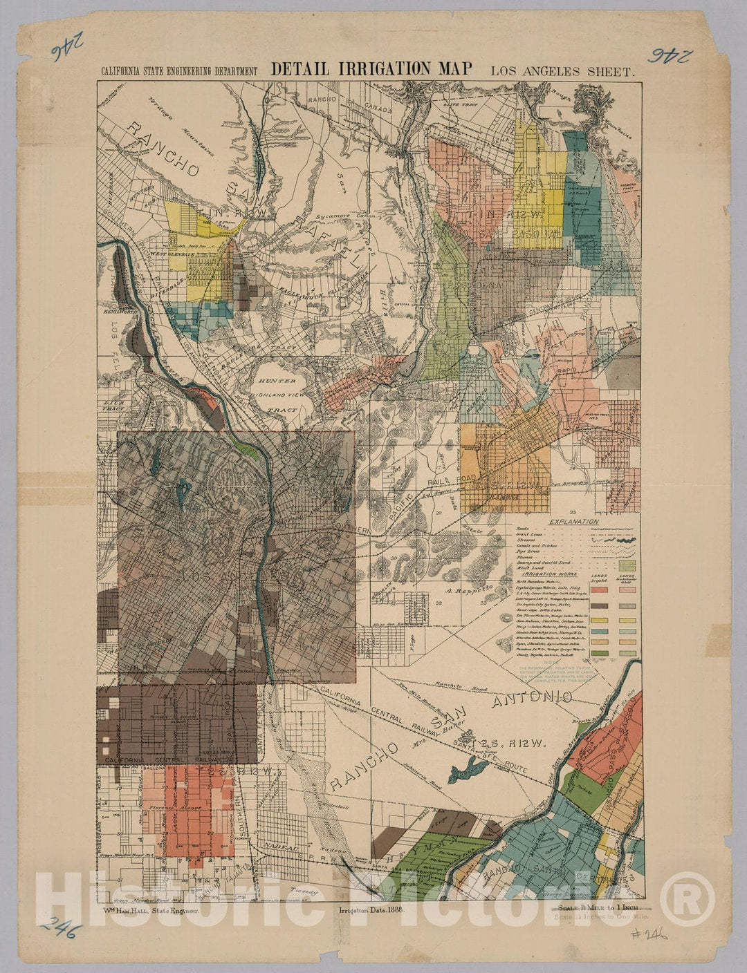 Historic Map : Los Angeles. Detail Irrigation Map, 1888 - Vintage Wall Art