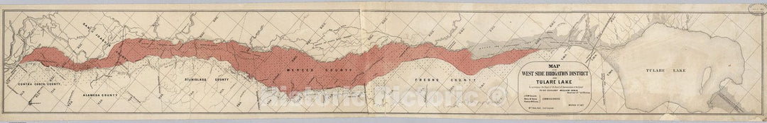 Historic Map : West Side Irrigation District and Tulare Lake, San Joaquin Valley, California., 1877, Vintage Wall Decor