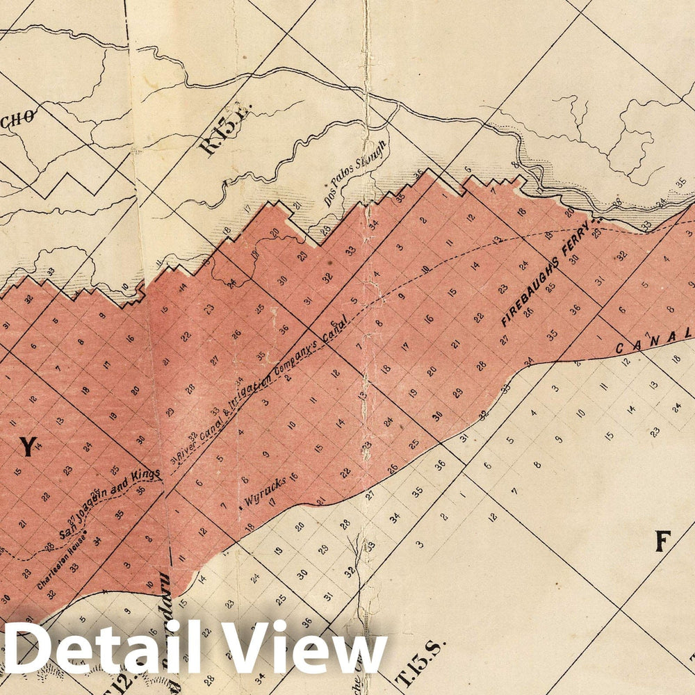 Historic Map : West Side Irrigation District and Tulare Lake, San Joaquin Valley, California., 1877, Vintage Wall Decor