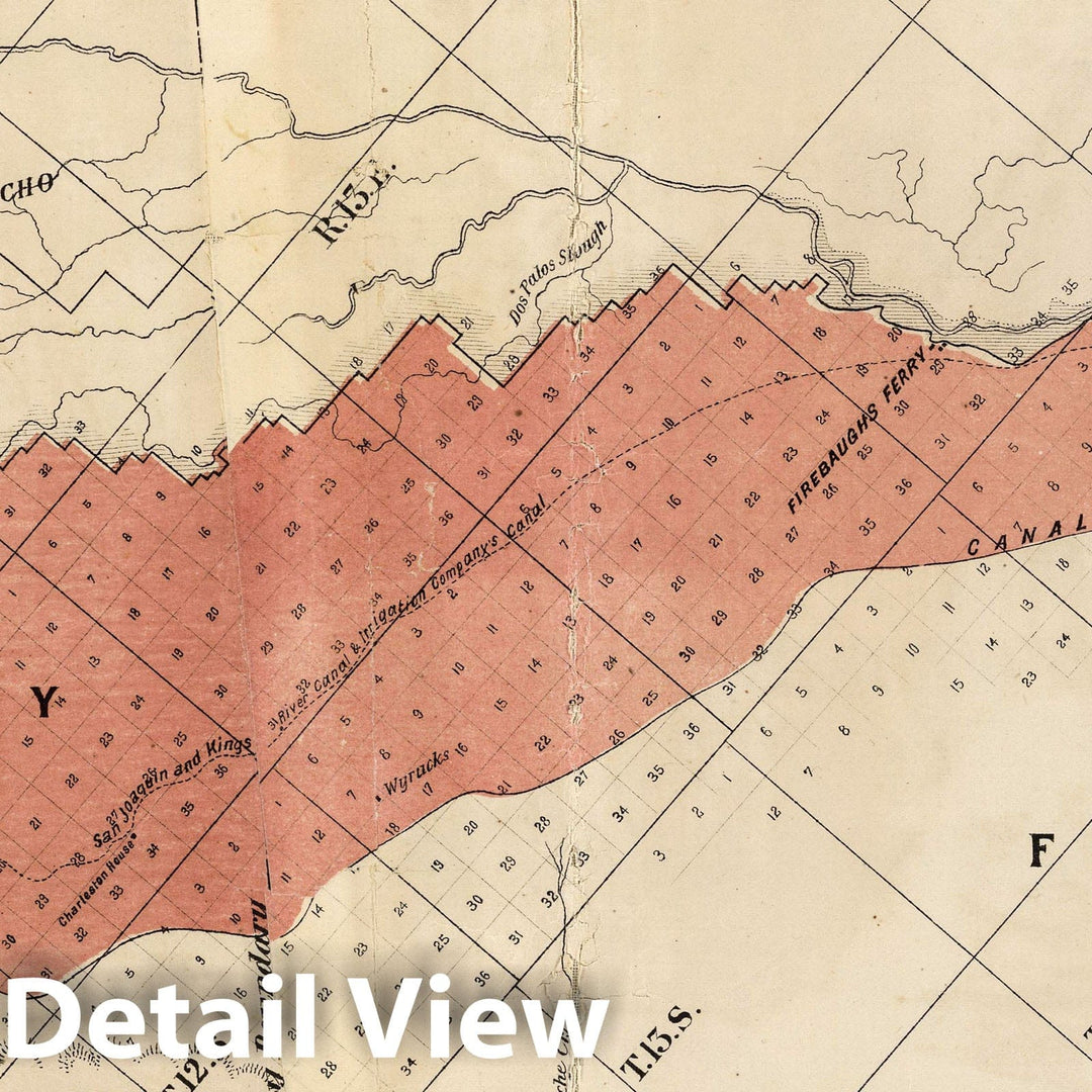 Historic Map : West Side Irrigation District and Tulare Lake, San Joaquin Valley, California., 1877, Vintage Wall Decor