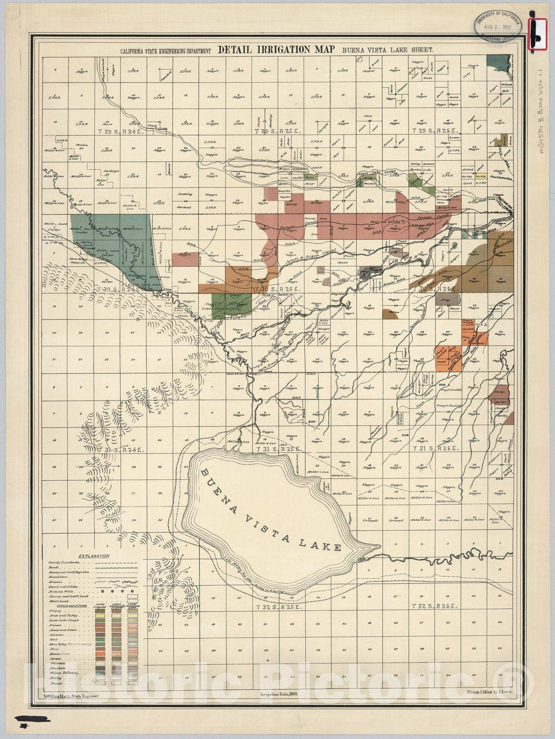 Historic Map : Buena Vista Lake Sheet. Detail Irrigation Map, 1885 - Vintage Wall Art