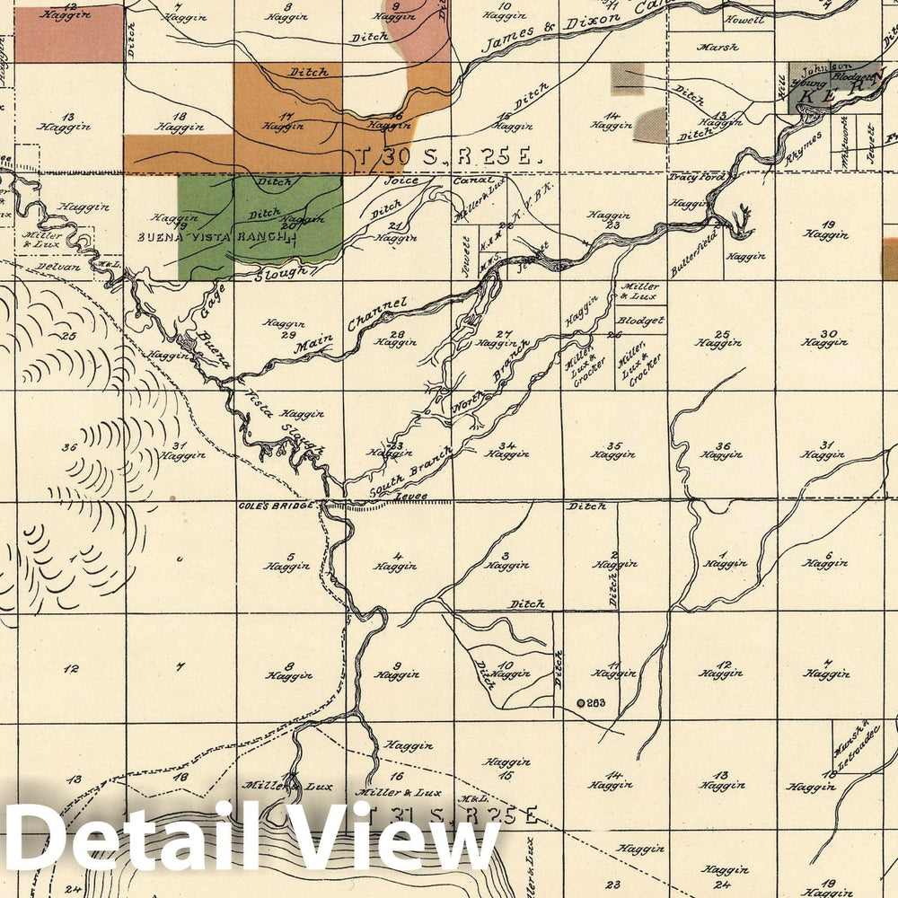 Historic Map : Buena Vista Lake Sheet. Detail Irrigation Map, 1885 - Vintage Wall Art