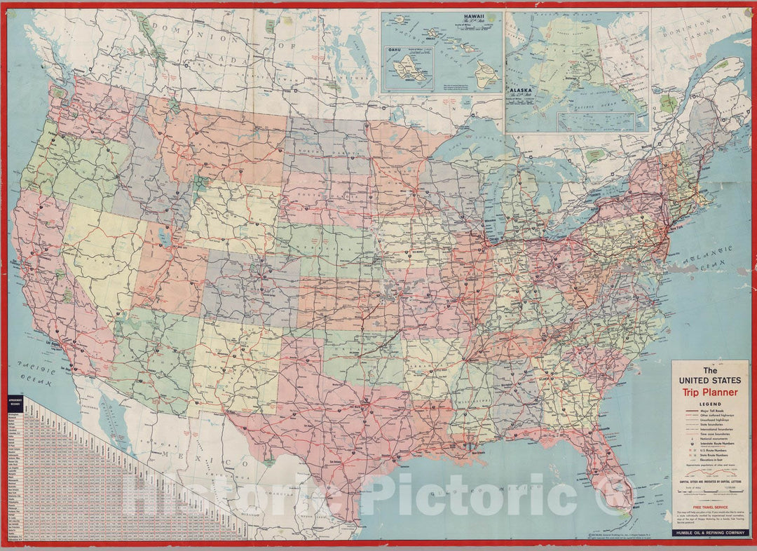 Historic Wall Map : Pocket Map, The United States Trip Planner 1962 - Vintage Wall Art