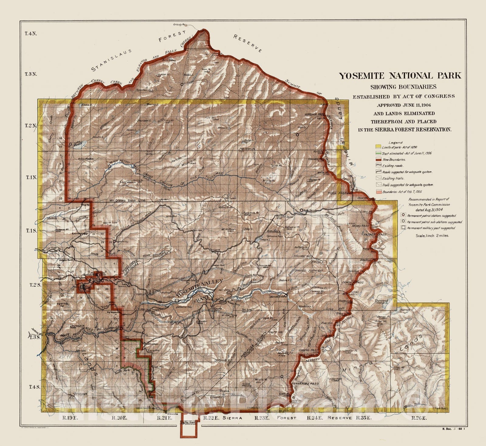 Historic Map : Yosemite National Park 1906 - Vintage Wall Art