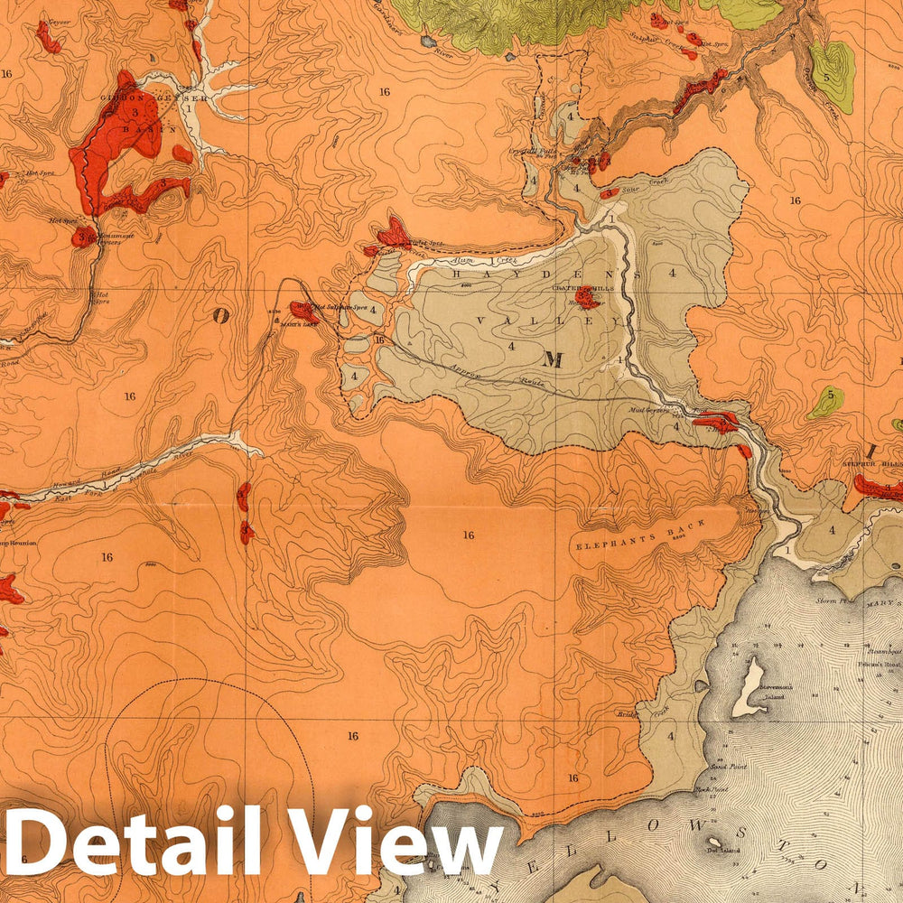 Historic Map : Preliminary geological map of the Yellowstone National Park, 1878 - Vintage Wall Art