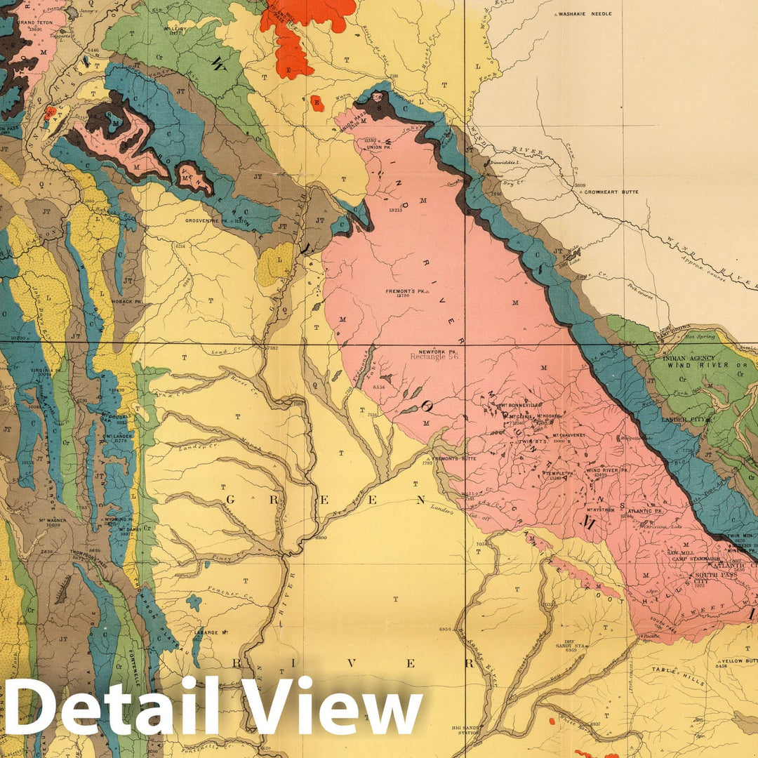 Historic Map : Geological Map of Portions of Wyoming, Idaho and Utah, 1878 - Vintage Wall Art