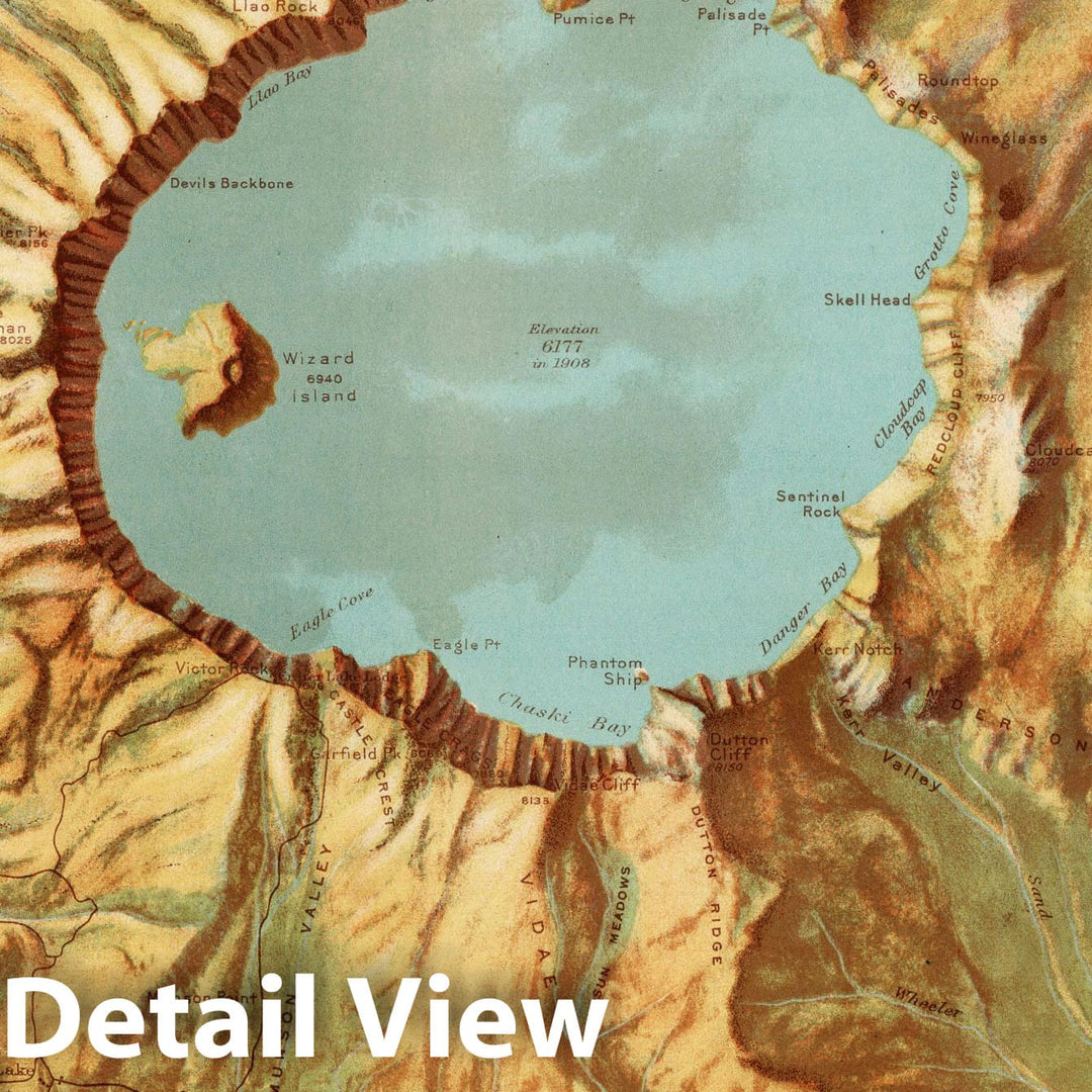 Historic Map - Panoramic View of the Crater Lake National Park. 1915, Historic Map - Vintage Wall Art